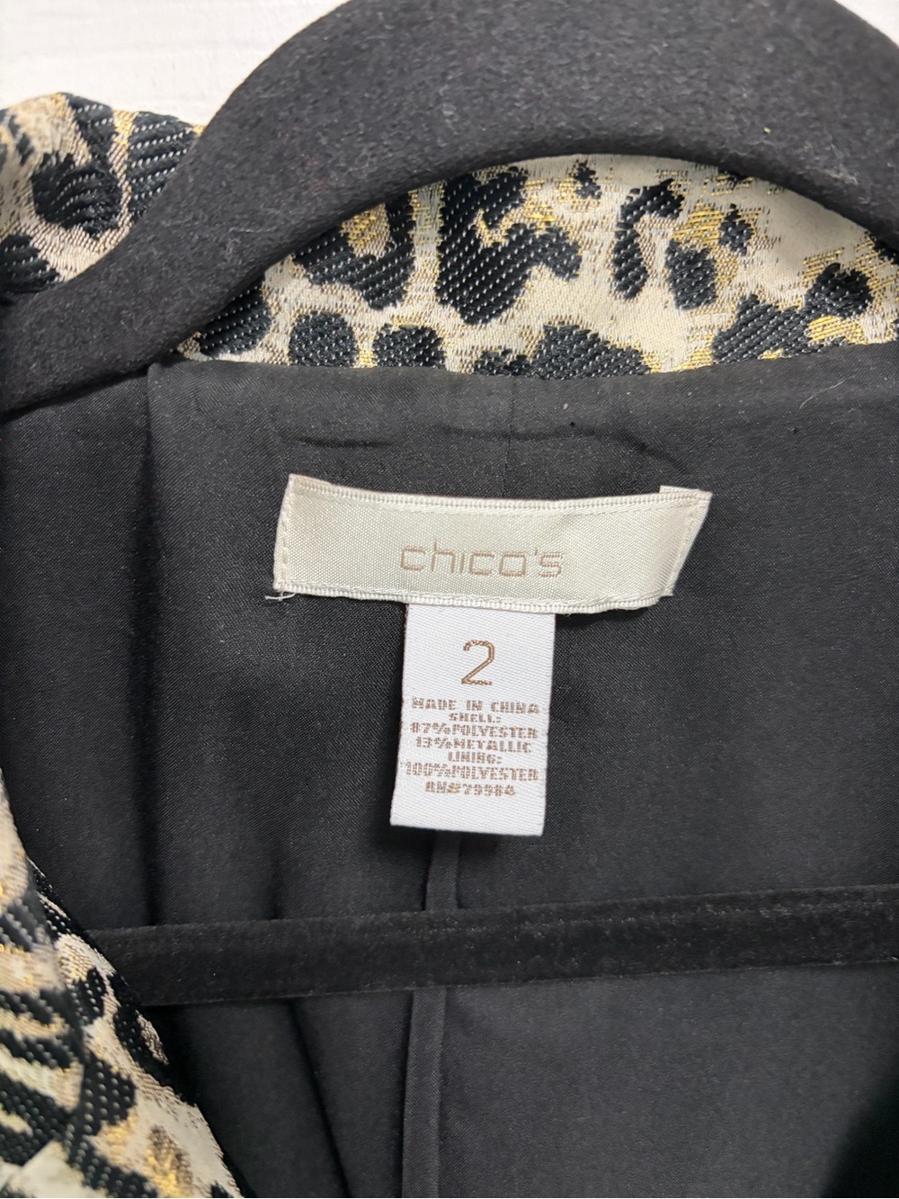 Chico's Leopard Print Blazer Jacket Cream Black Gold Metallic 2 Large - Picture 12 of 12